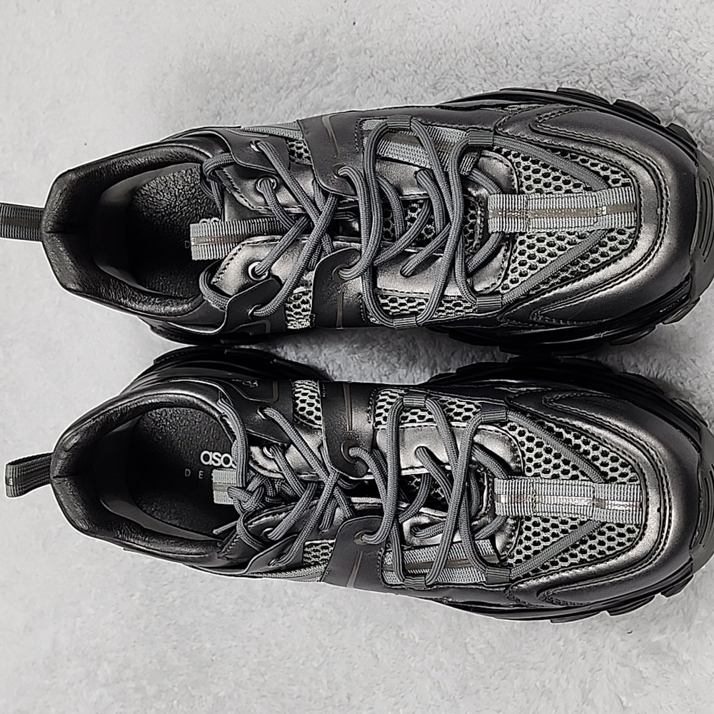 Asos Design Chunky Sneakers In Gunmetal - Picture 9 of 15